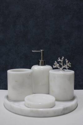 Beyaz Mermer 5'li Banyo Seti - Düz Model - 1